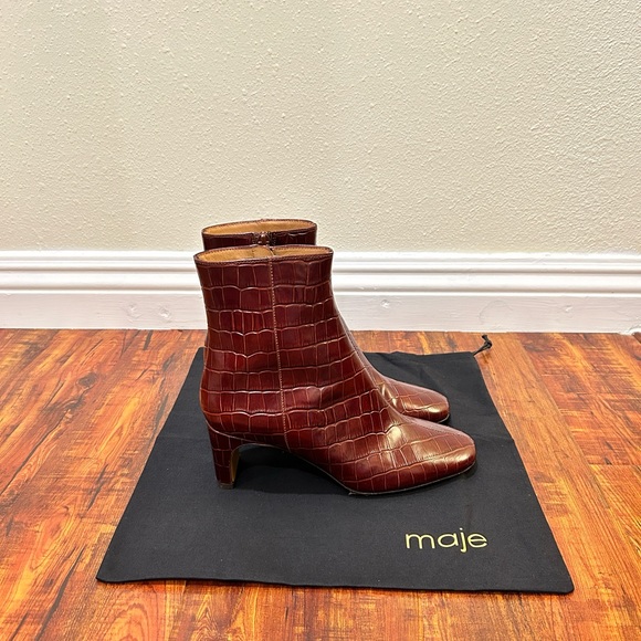 Brand new MAJE crocodile-effect embossed leather ankle boots size 36 - Picture 6 of 8